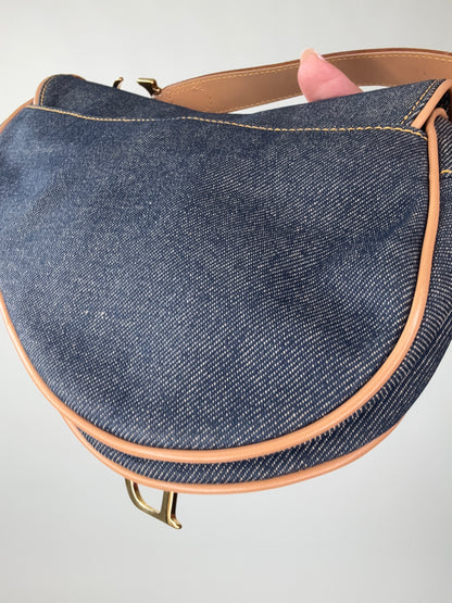 Christian Dior Denim Calfskin Saddle Bag