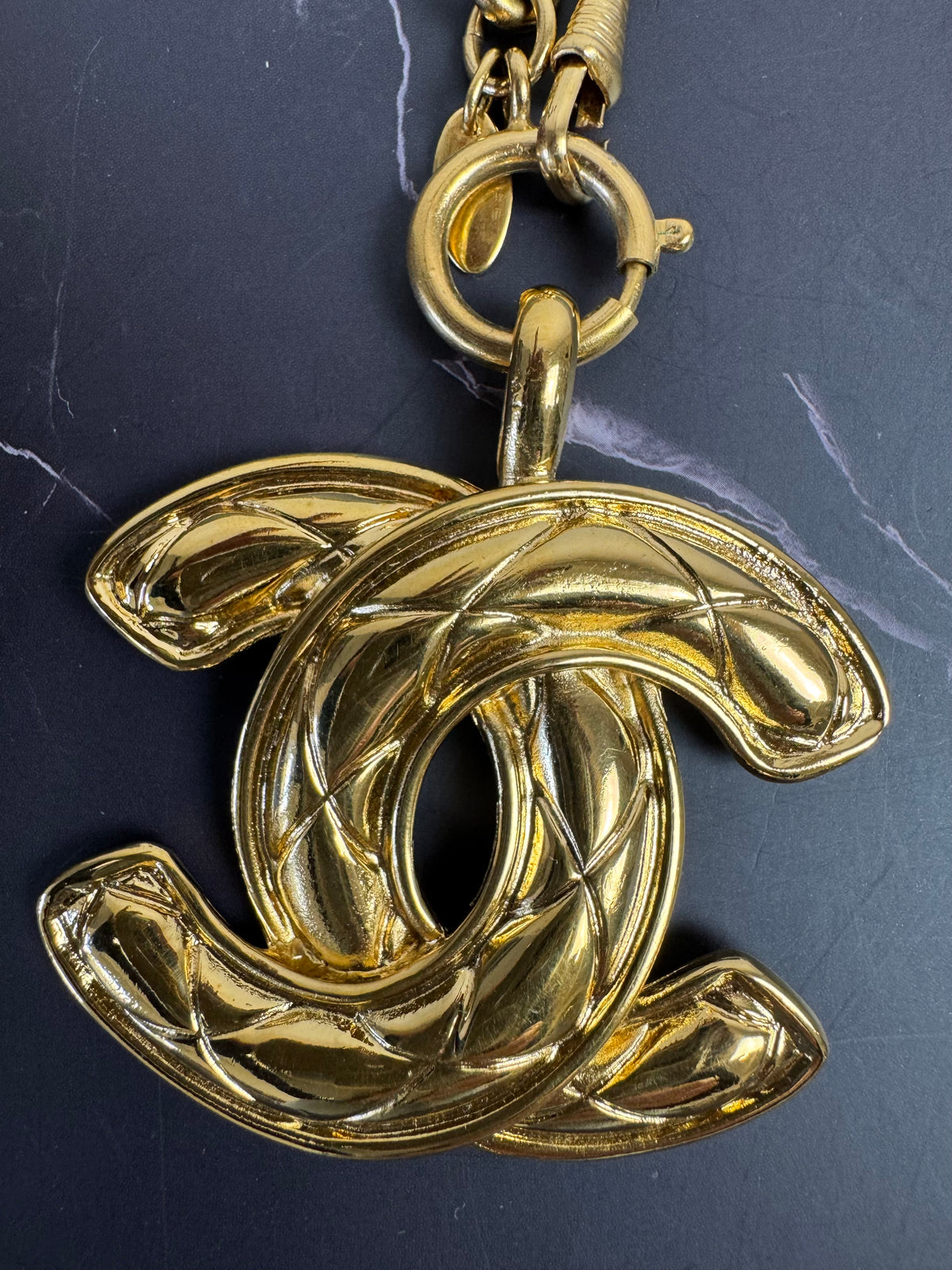 Chanel Vintage Oversized Quilted CC Pendant Chain Necklace