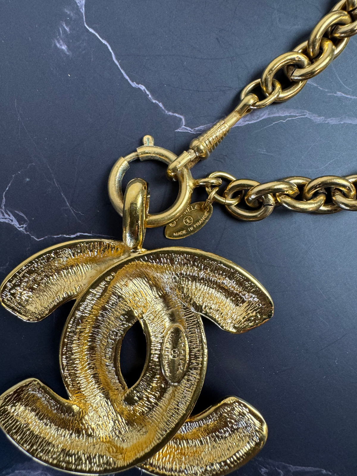 Chanel Vintage Oversized Quilted CC Pendant Chain Necklace