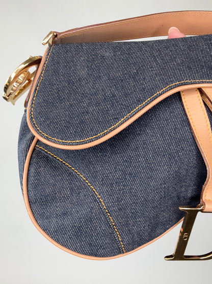 Christian Dior Denim Calfskin Saddle Bag