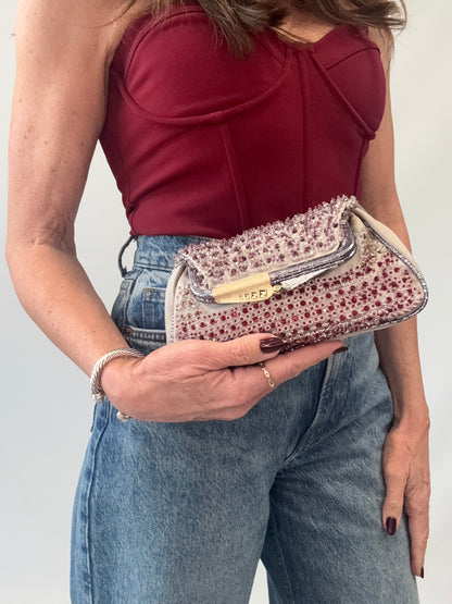 Fendi Rare Swarovski Beaded Kiss Lock Clutch
