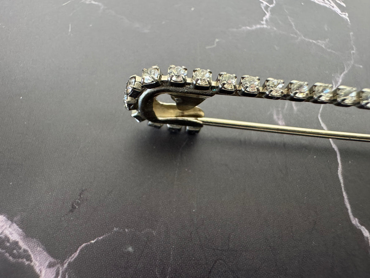 Chanel 2001 Crystal Safety Pin Brooch with Dangling CC Charm