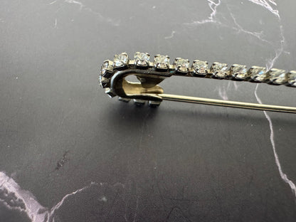 Chanel 2001 Crystal Safety Pin Brooch with Dangling CC Charm