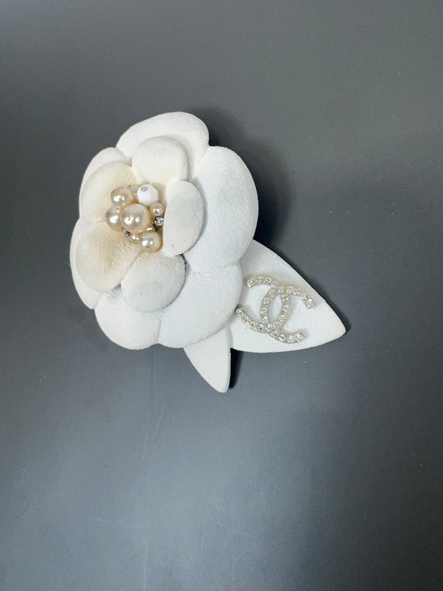 Chanel Silver Vintage Camellia White Steel Brooch