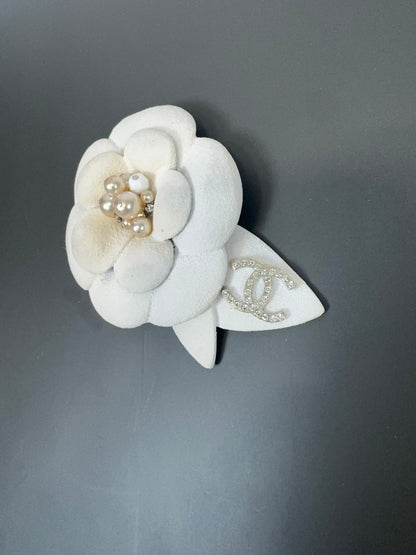 Chanel Silver Vintage Camellia White Steel Brooch