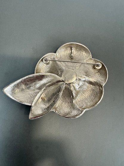 Chanel Silver Vintage Camellia White Steel Brooch