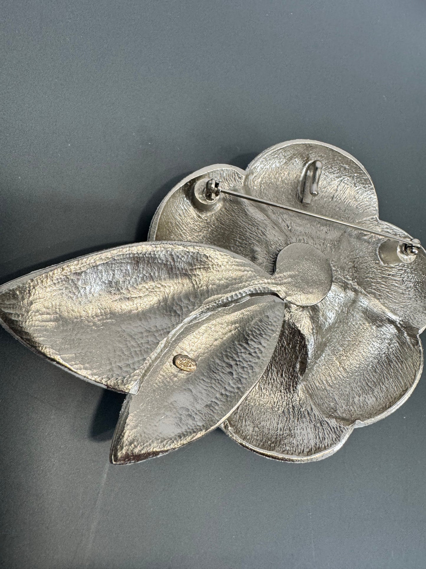 Chanel Silver Vintage Camellia White Steel Brooch