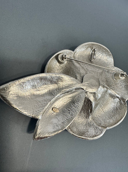 Chanel Silver Vintage Camellia White Steel Brooch