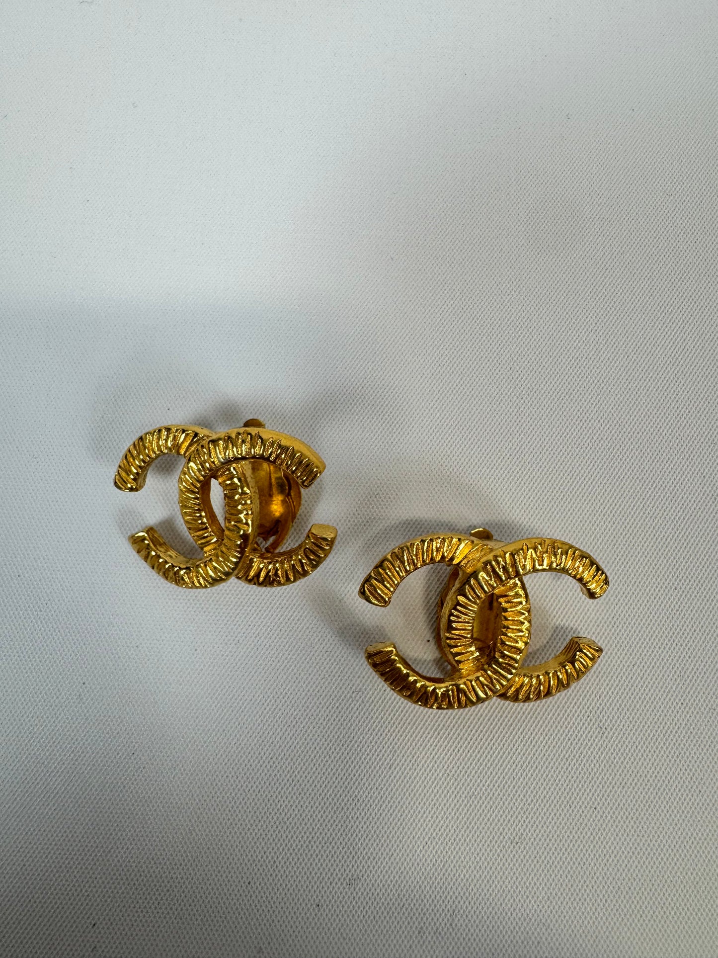 Chanel CC Hammered Clip On Earrings