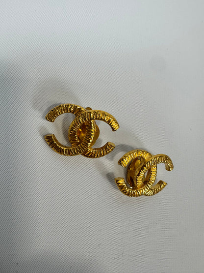 Chanel CC Hammered Clip On Earrings