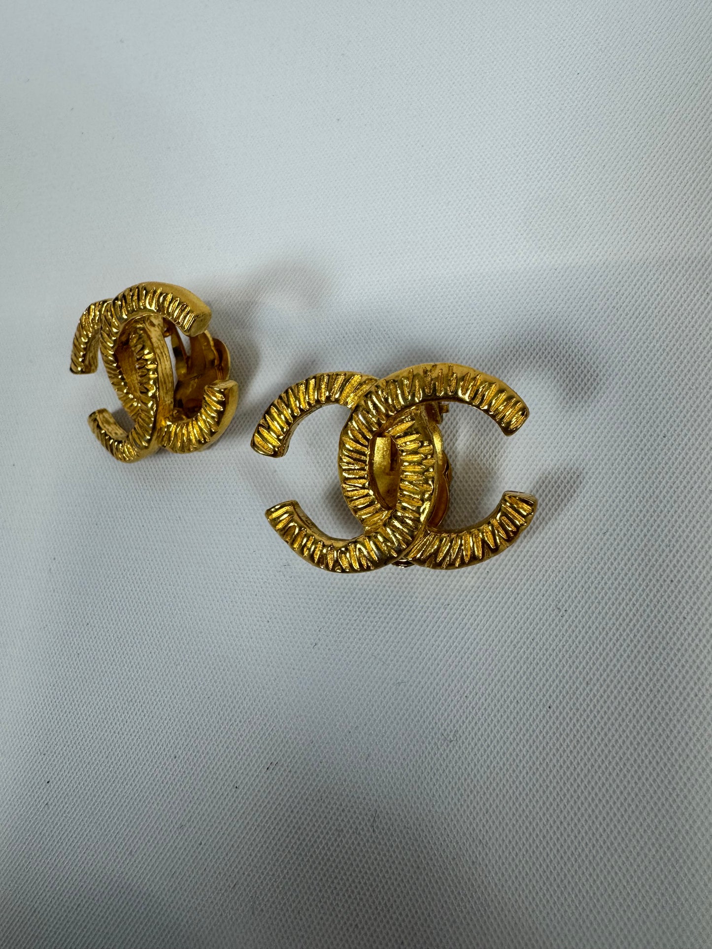 Chanel CC Hammered Clip On Earrings