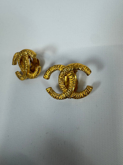 Chanel CC Hammered Clip On Earrings