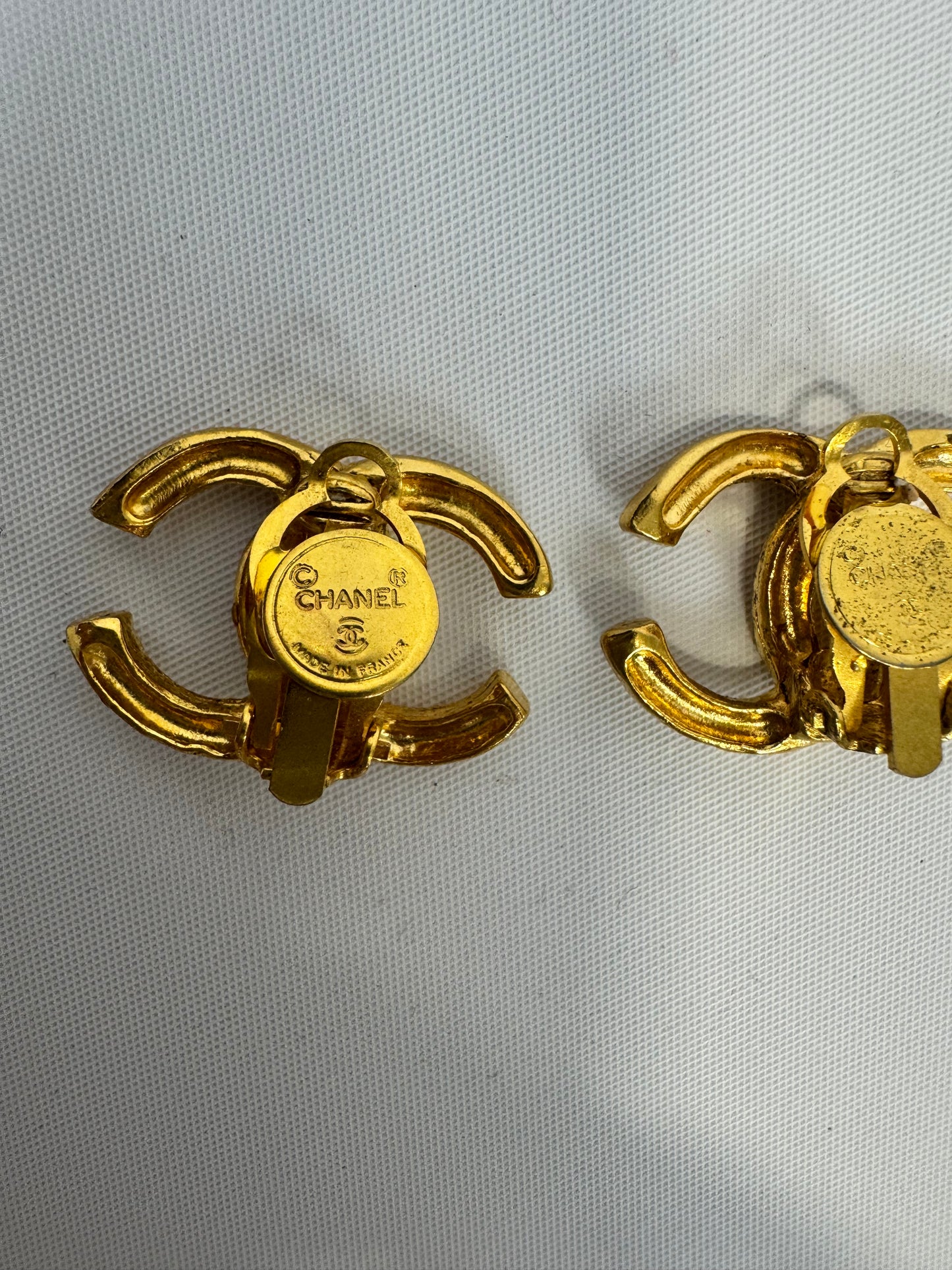 Chanel CC Hammered Clip On Earrings