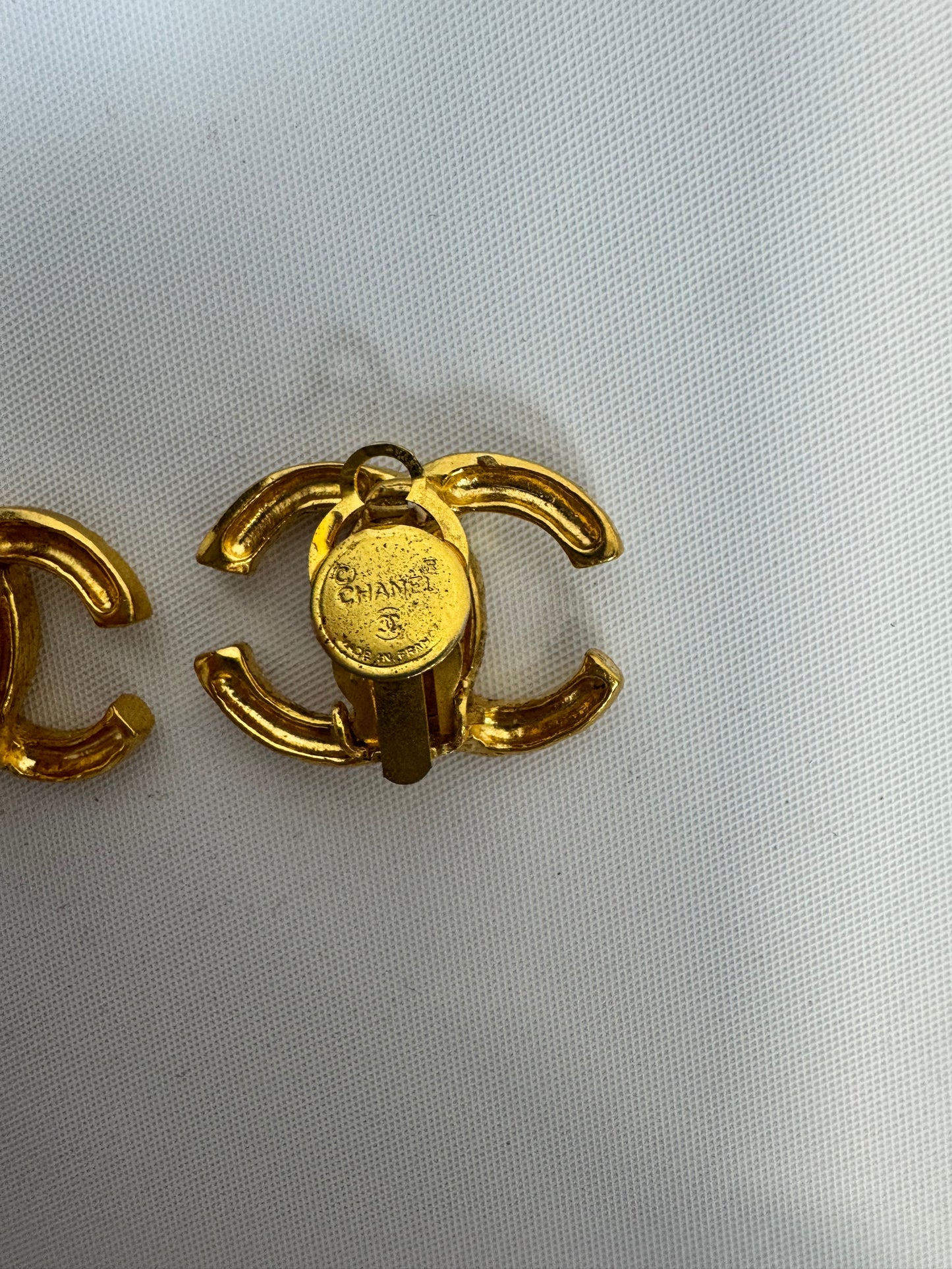 Chanel CC Hammered Clip On Earrings