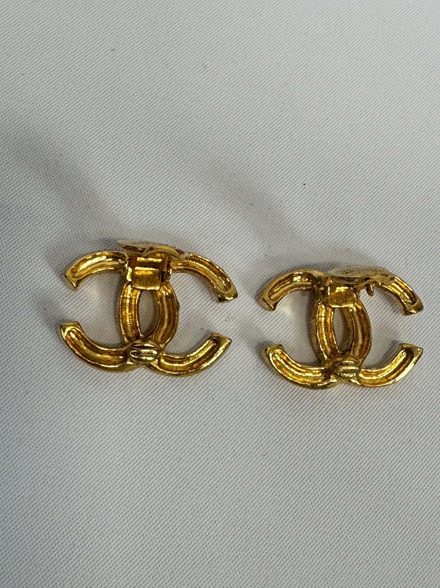 Chanel CC Hammered Clip On Earrings