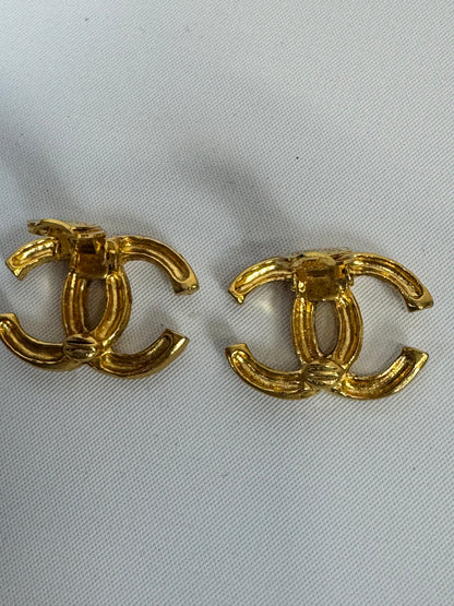 Chanel CC Hammered Clip On Earrings