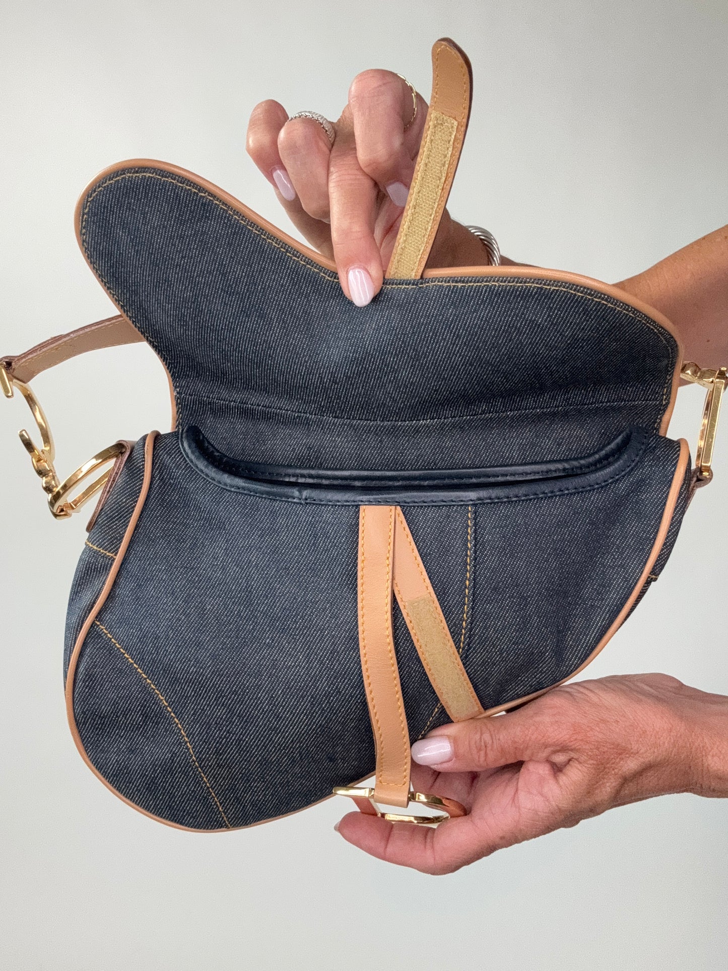 Christian Dior Denim Calfskin Saddle Bag
