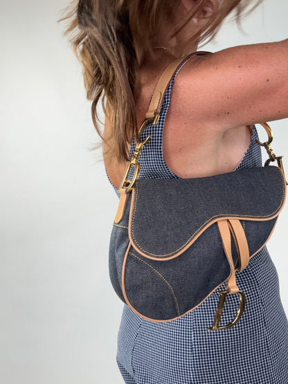 Christian Dior Denim Calfskin Saddle Bag