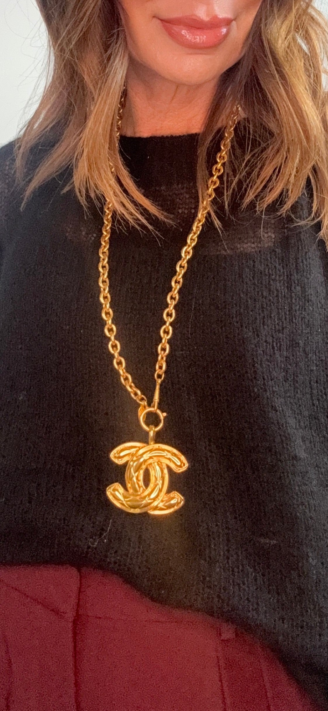 Chanel Vintage Oversized Quilted CC Pendant Chain Necklace