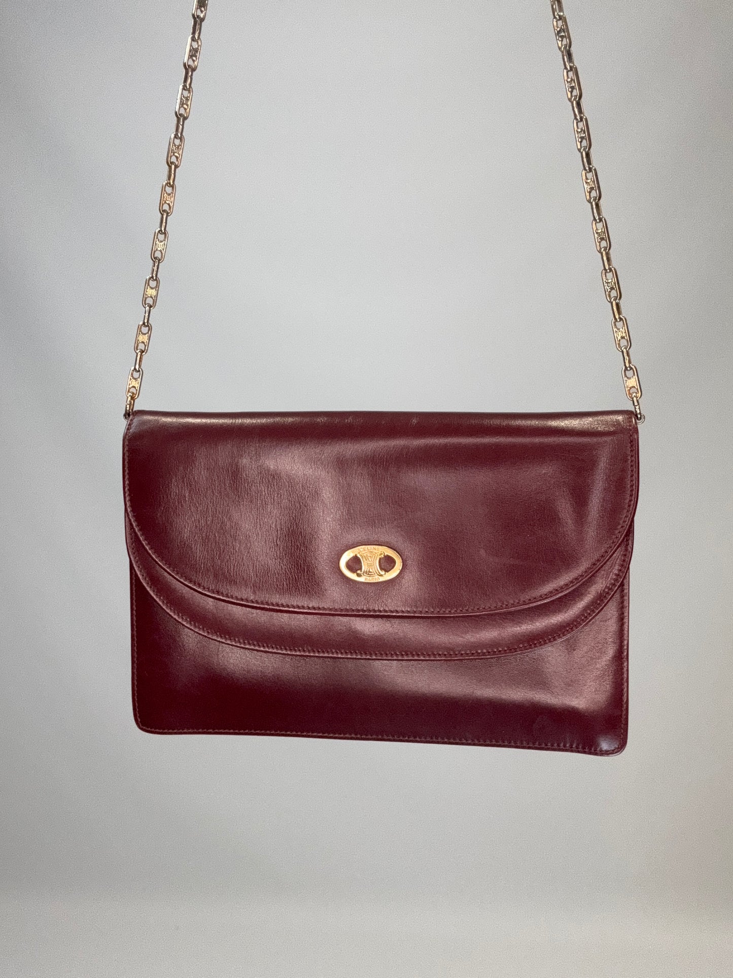 Celine Triomphe Wallet On Triomphe Chain- Burgundy