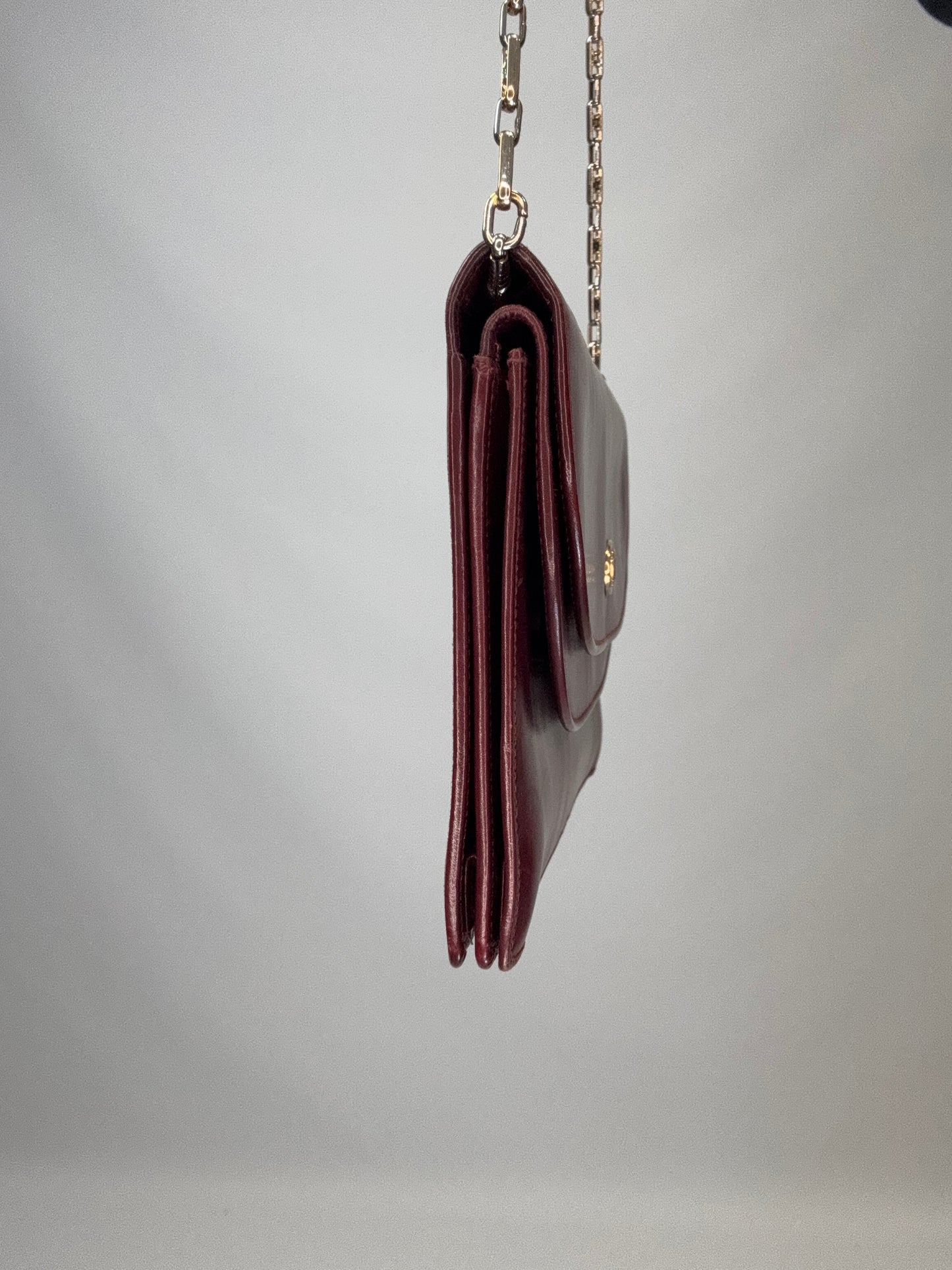 Celine Triomphe Wallet On Triomphe Chain- Burgundy