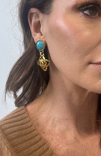 Chanel Vintage CC Turquoise Clip On Earrings