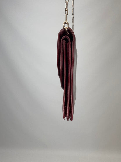 Celine Triomphe Wallet On Triomphe Chain- Burgundy