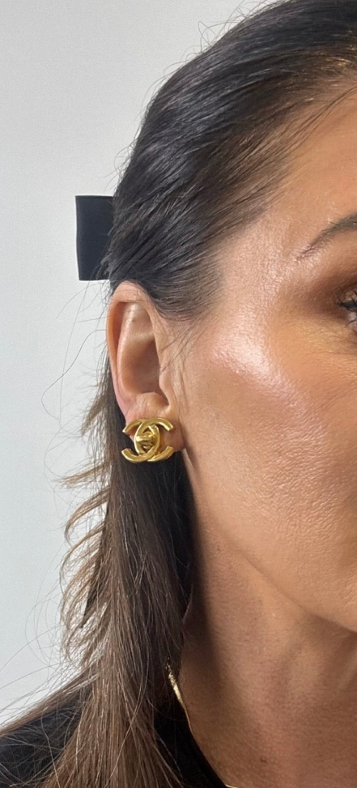 Chanel Vintage Turn Lock Earrings-Gold