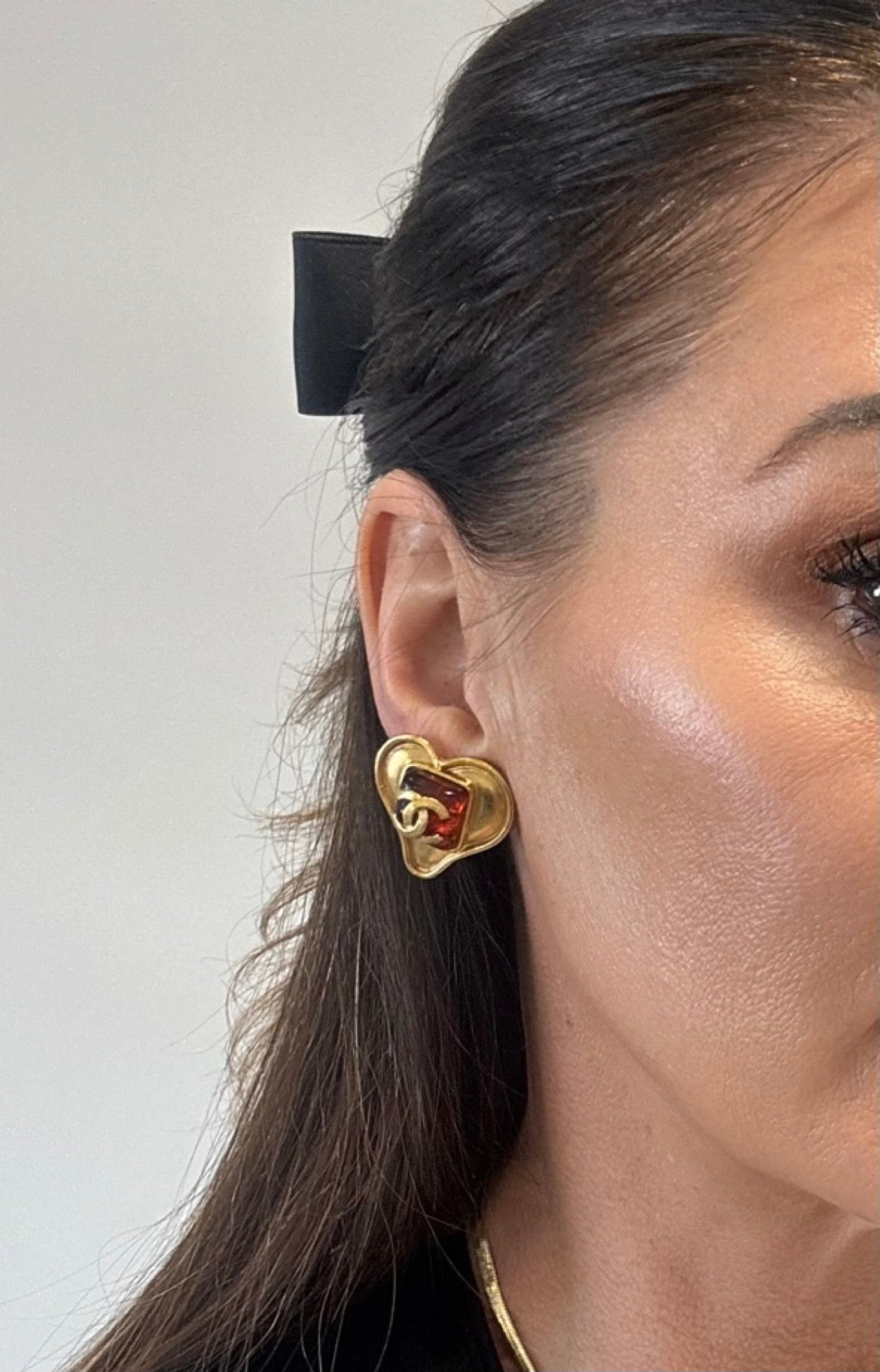 Chanel Vintage Gripoix Heart CC Clip On Earring