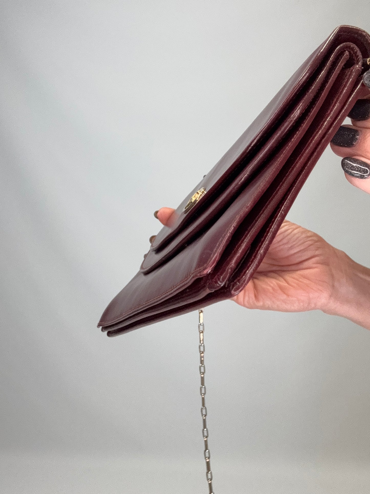 Celine Triomphe Wallet On Triomphe Chain- Burgundy