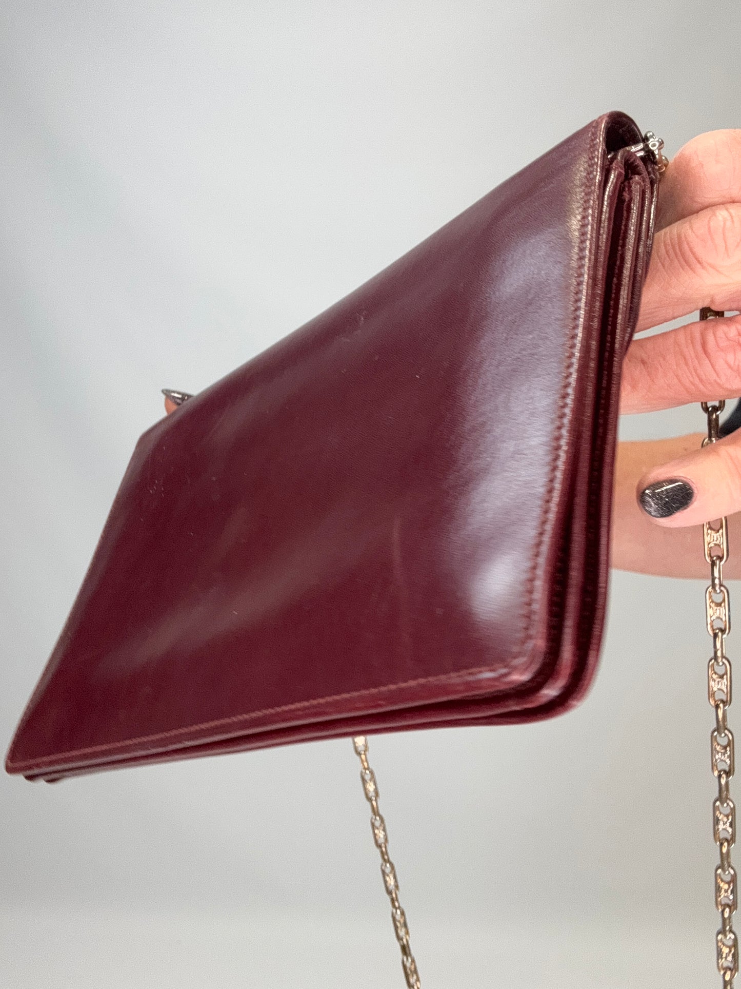 Celine Triomphe Wallet On Triomphe Chain- Burgundy