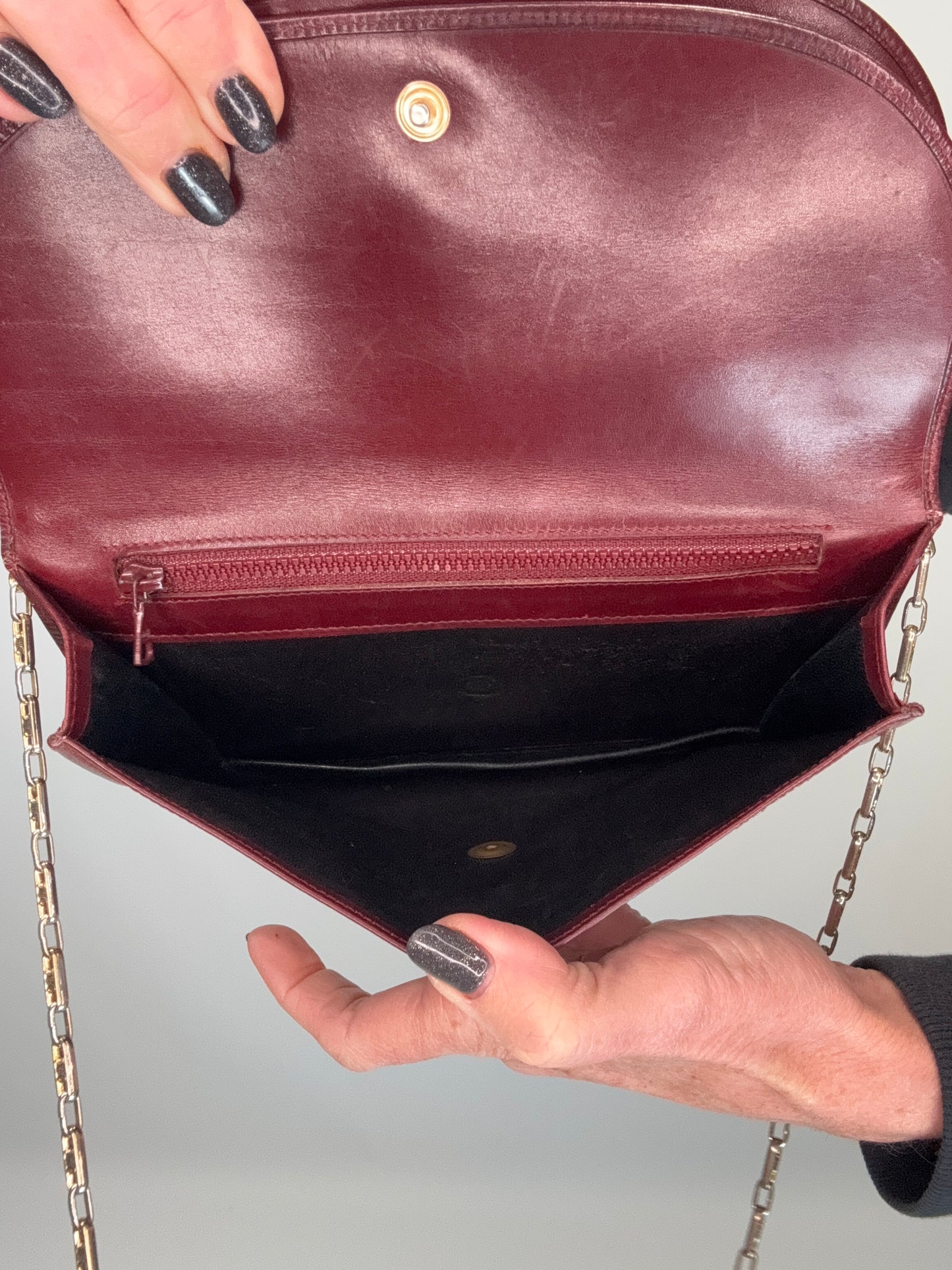 Celine Triomphe Wallet On Triomphe Chain- Burgundy