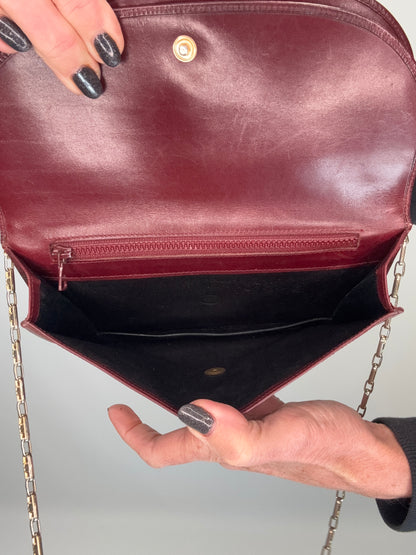 Celine Triomphe Wallet On Triomphe Chain- Burgundy