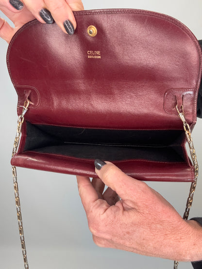 Celine Triomphe Wallet On Triomphe Chain- Burgundy