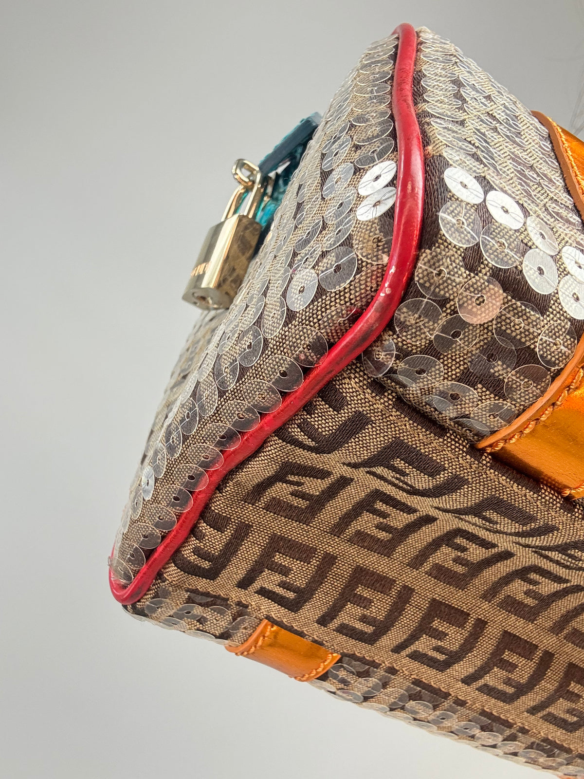 Fendi Zucchino Sequin Forever Boston Bag — Brown and Metallic Multicolor.