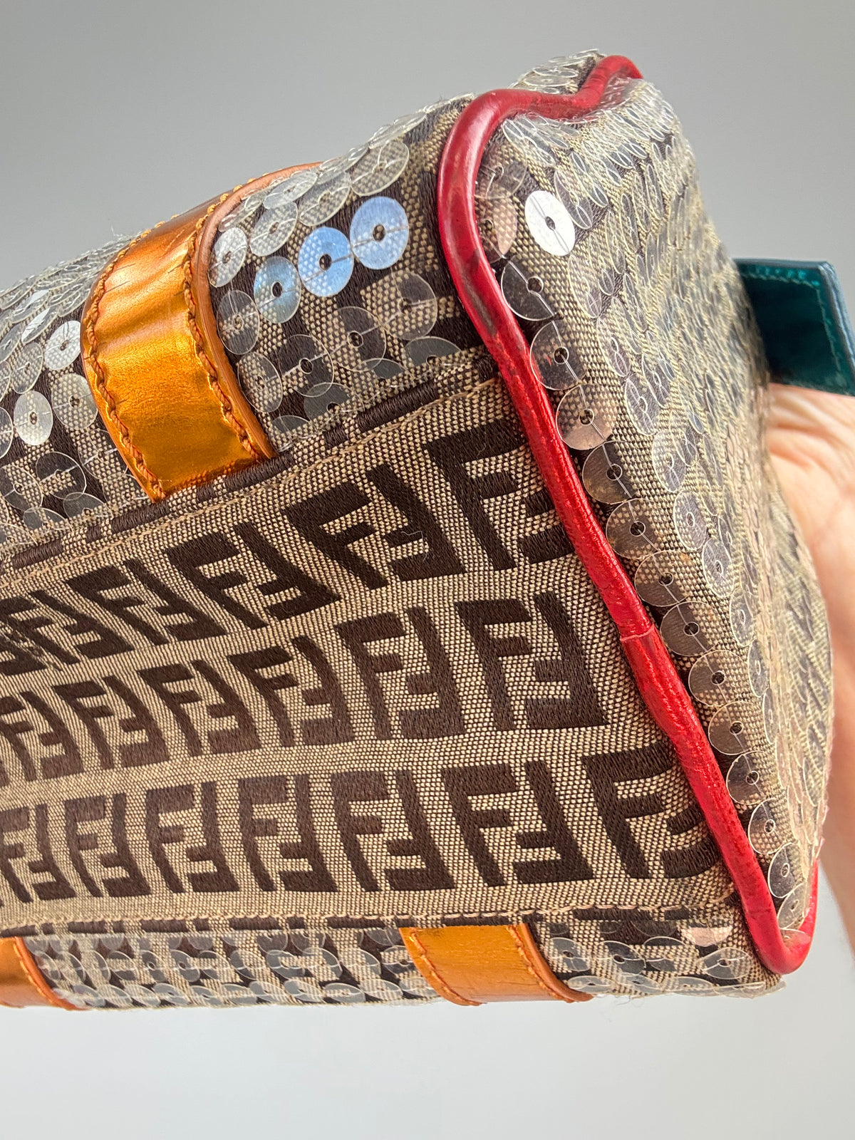 Fendi Zucchino Sequin Forever Boston Bag — Brown and Metallic Multicolor.