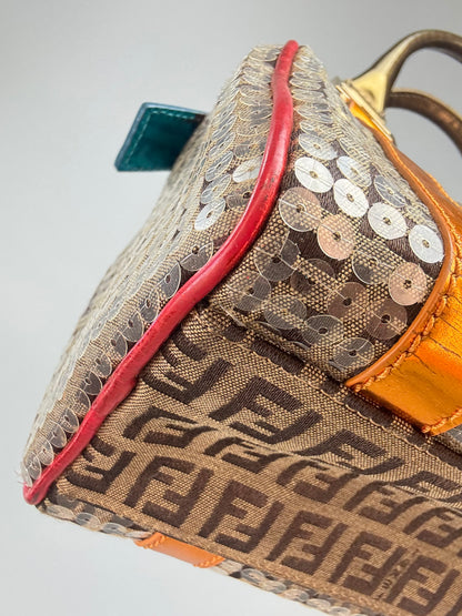 Fendi Zucchino Sequin Forever Boston Bag — Brown and Metallic Multicolor.