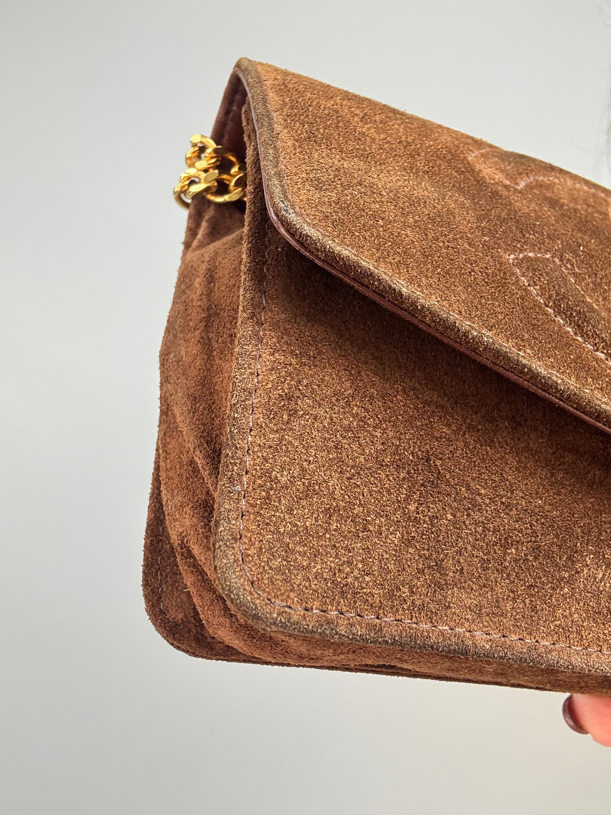 Chanel 1994–1996 Timeless CC Suede Wallet on Chain — Brown
