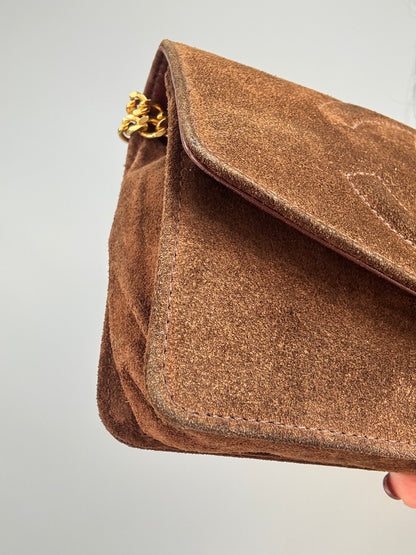 Chanel 1994–1996 Timeless CC Suede Wallet on Chain — Brown