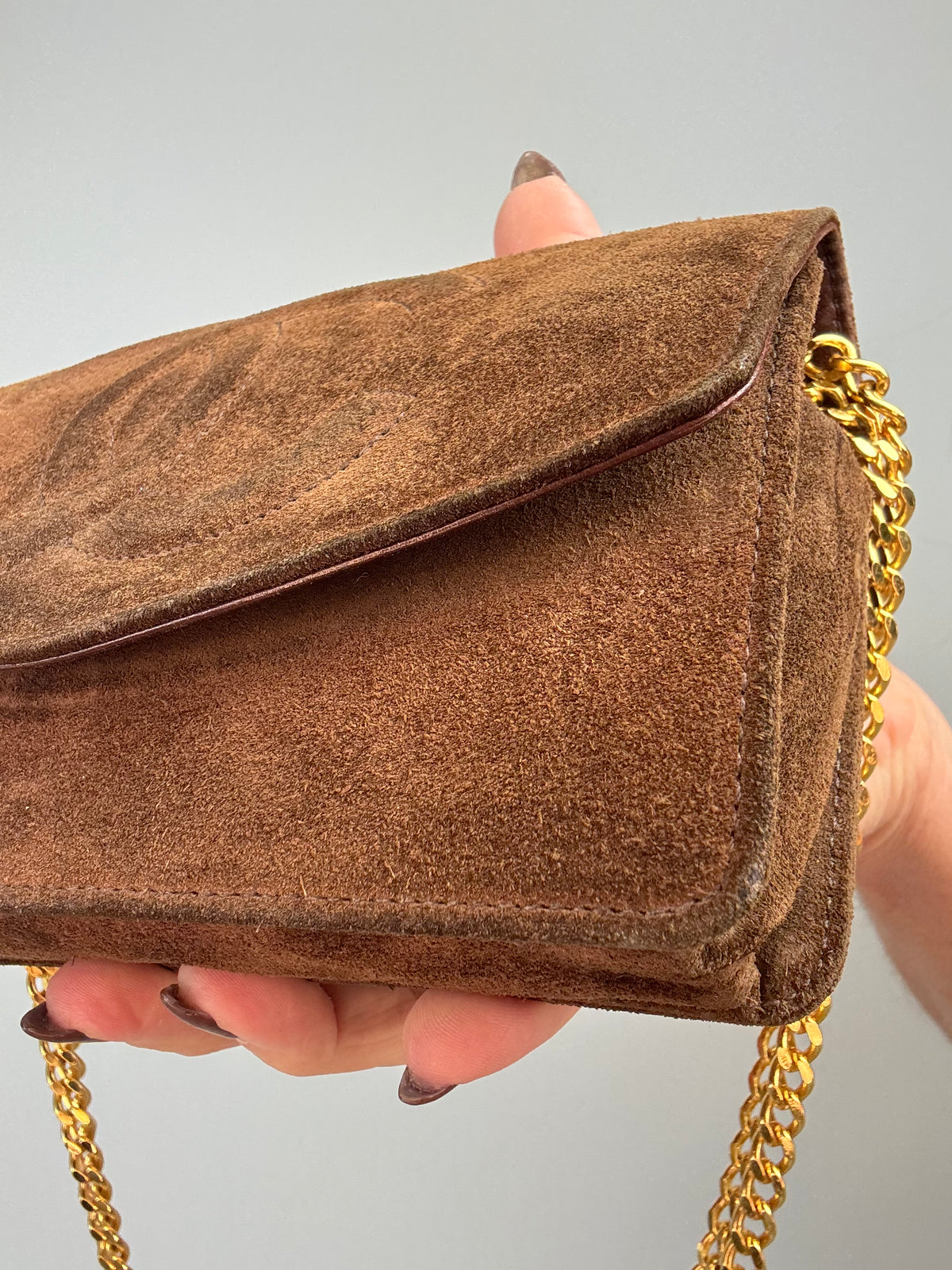 Chanel 1994–1996 Timeless CC Suede Wallet on Chain — Brown