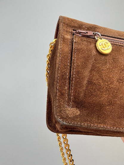 Chanel 1994–1996 Timeless CC Suede Wallet on Chain — Brown
