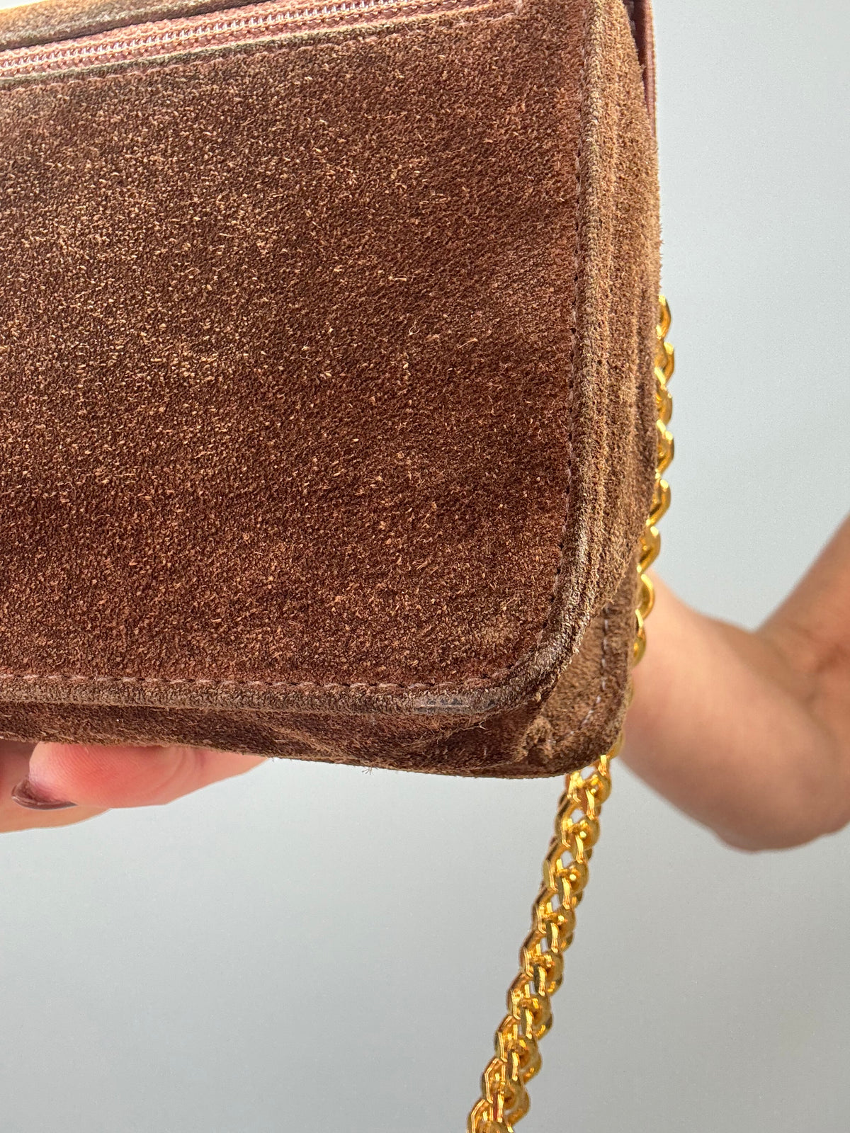 Chanel 1994–1996 Timeless CC Suede Wallet on Chain — Brown