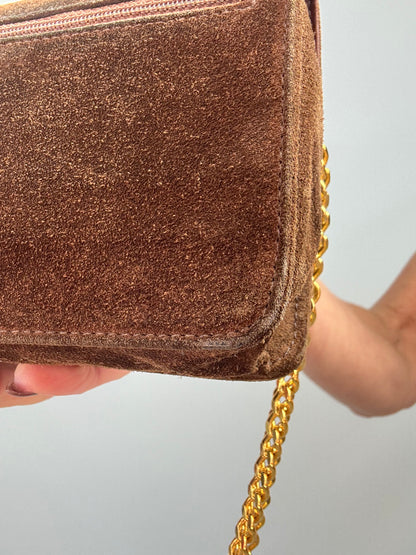 Chanel 1994–1996 Timeless CC Suede Wallet on Chain — Brown
