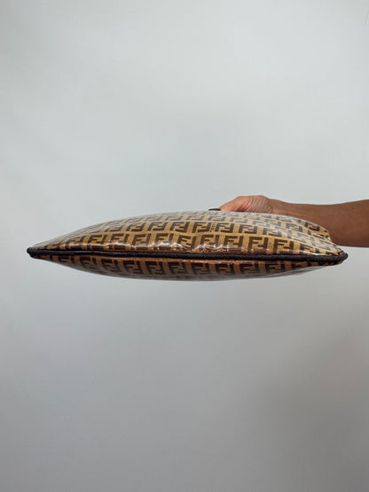Fendi Vintage Zucca Monogram Coated Canvas Cutout Handle Tote — Tobacco Brown.