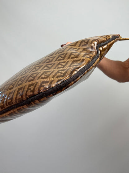 Fendi Vintage Zucca Monogram Coated Canvas Cutout Handle Tote — Tobacco Brown.