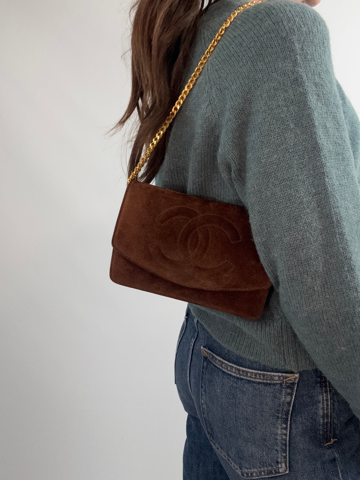 Chanel 1994–1996 Timeless CC Suede Wallet on Chain — Brown