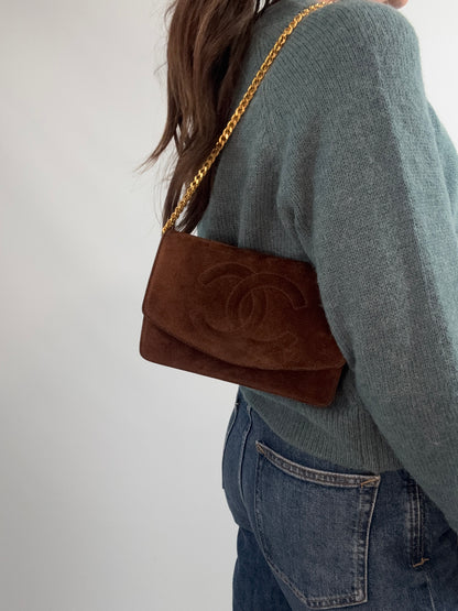 Chanel 1994–1996 Timeless CC Suede Wallet on Chain — Brown