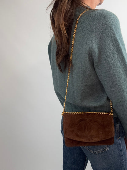 Chanel 1994–1996 Timeless CC Suede Wallet on Chain — Brown