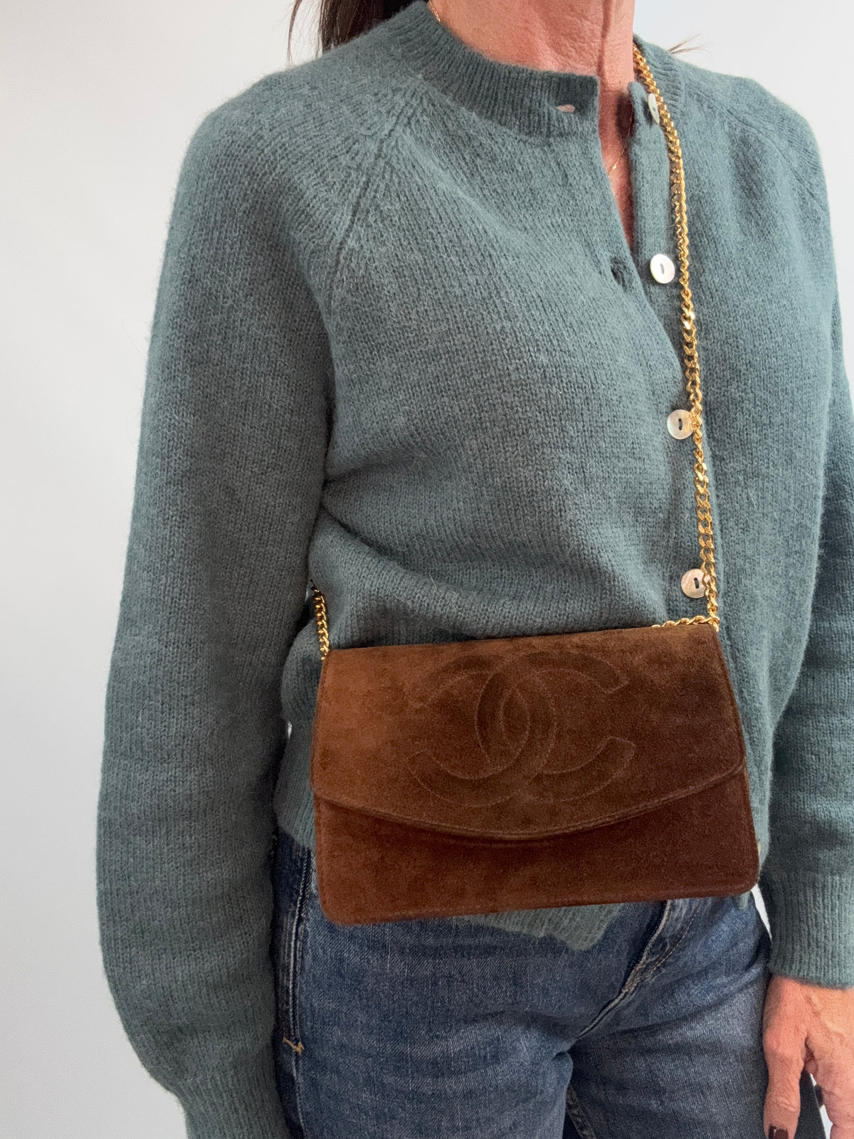 Chanel 1994–1996 Timeless CC Suede Wallet on Chain — Brown