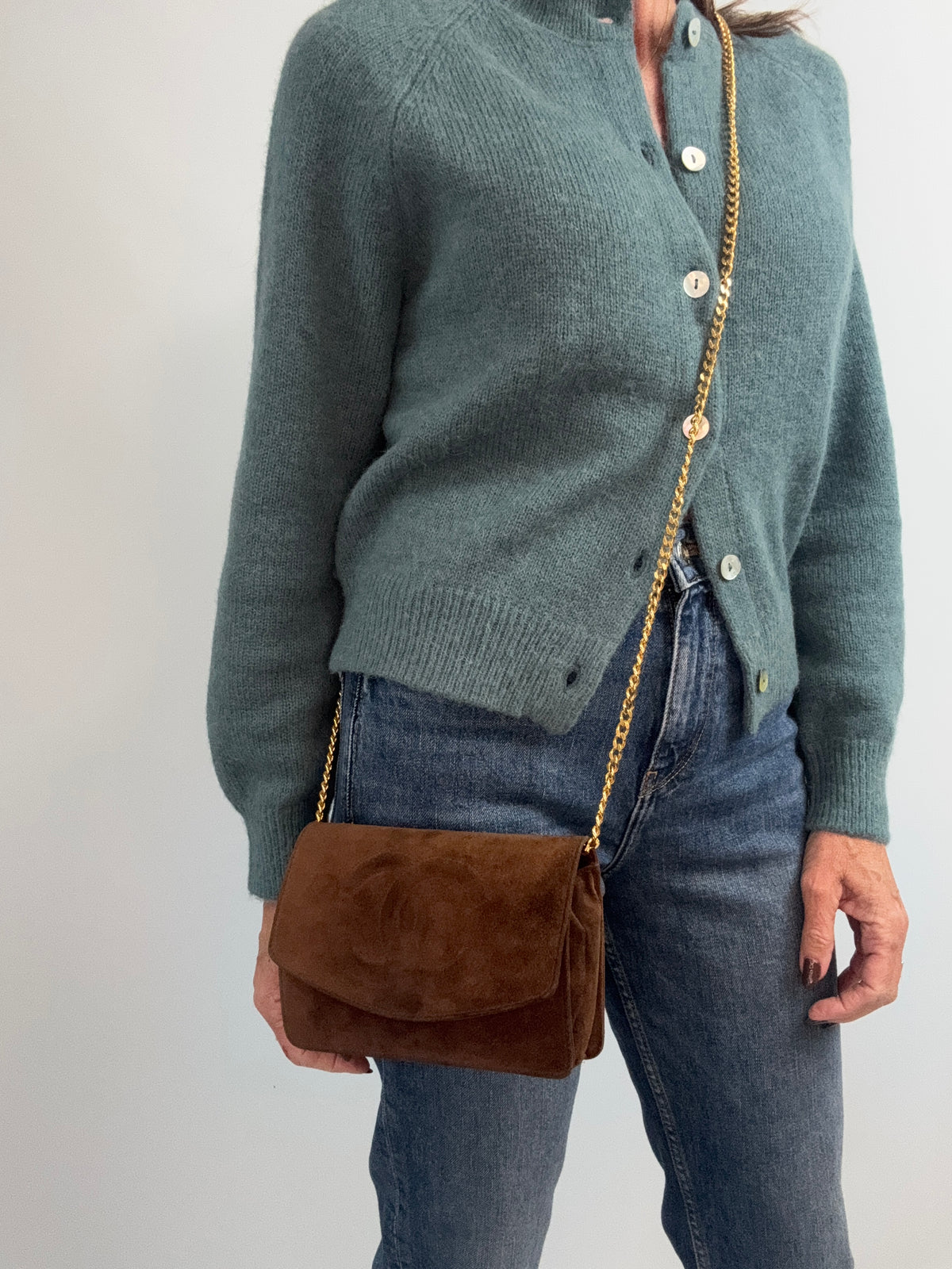 Chanel 1994–1996 Timeless CC Suede Wallet on Chain — Brown